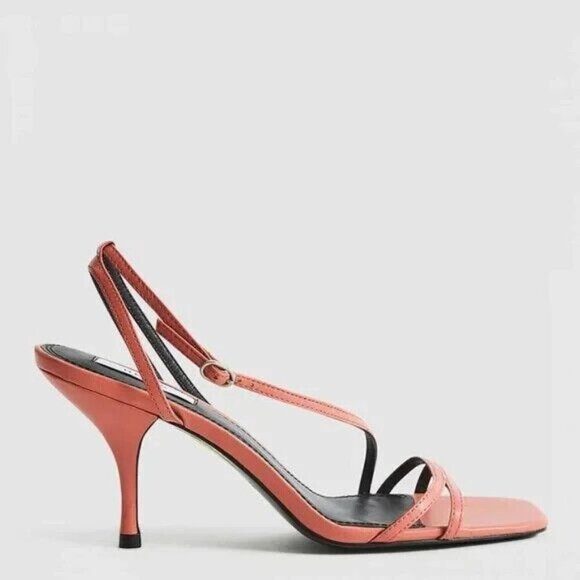 Reiss  "Bali" leather Strappy coral  Heels sz 41 heel *flaw - Picture 1 of 6
